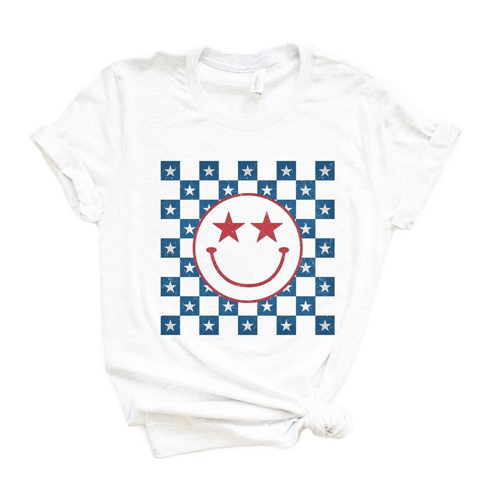 Patriotic Smiley Stars Short Sleeve Crewnneck Tee