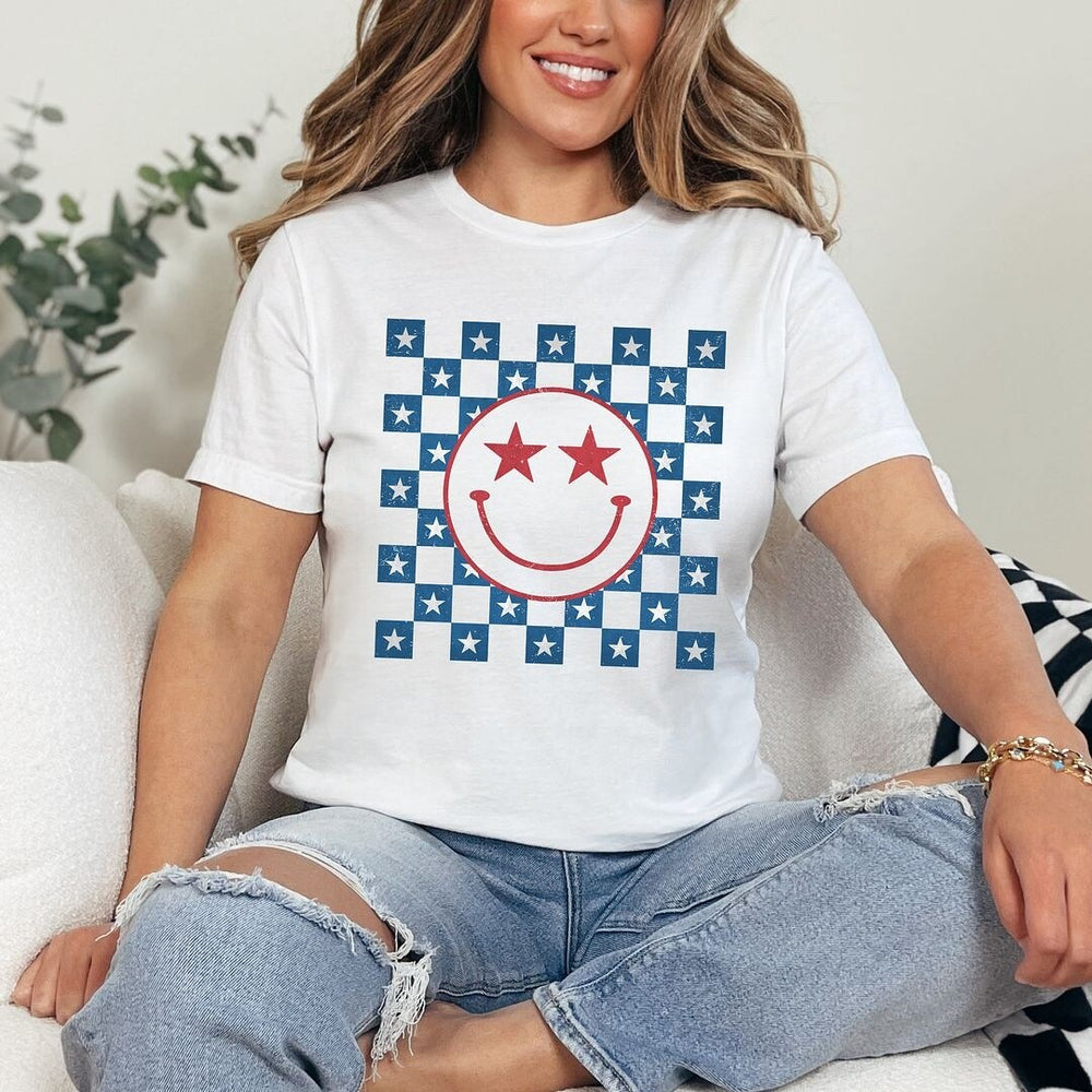 Patriotic Smiley Stars Short Sleeve Crewnneck Tee