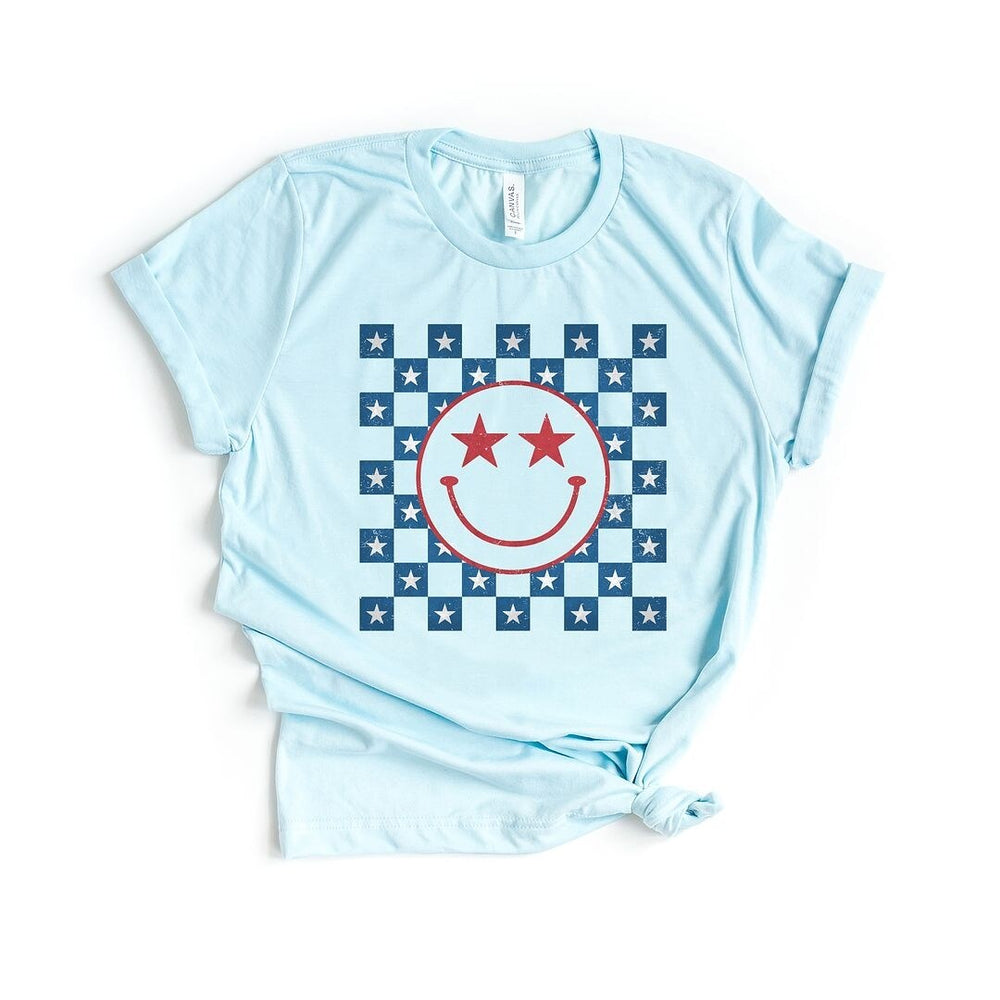 Patriotic Smiley Stars Short Sleeve Crewnneck Tee