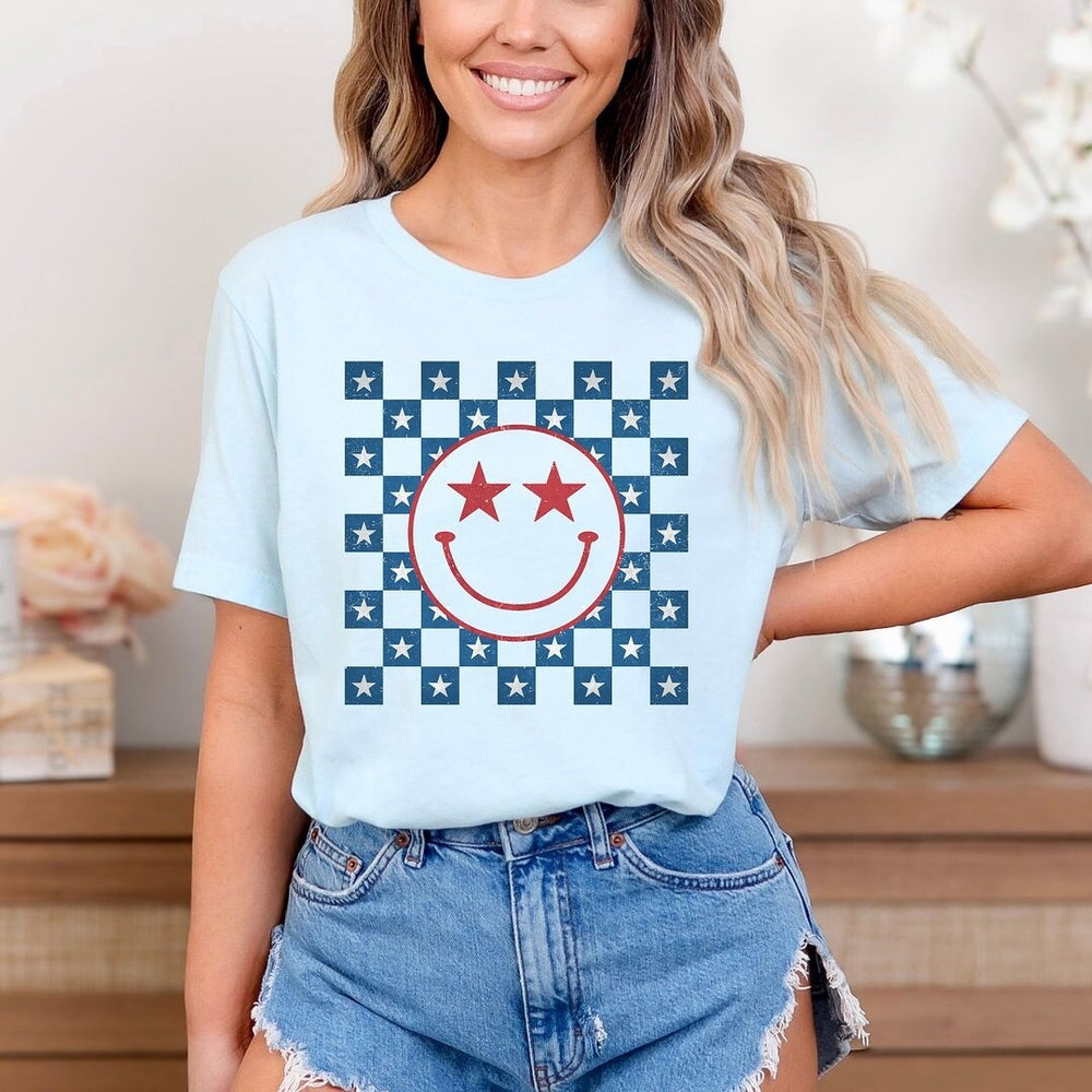 Patriotic Smiley Stars Short Sleeve Crewnneck Tee