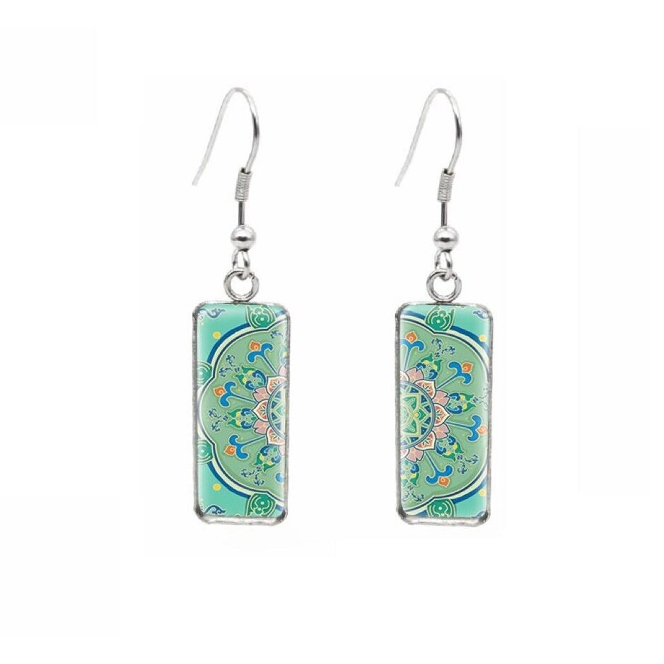 Patterned Rectangular Drop Earrings