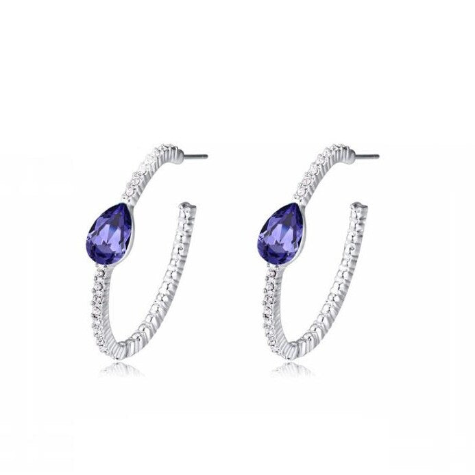 Pave Crystal & Teardrop Hoop Earrings