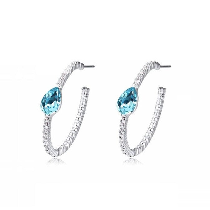 Pave Crystal & Teardrop Hoop Earrings