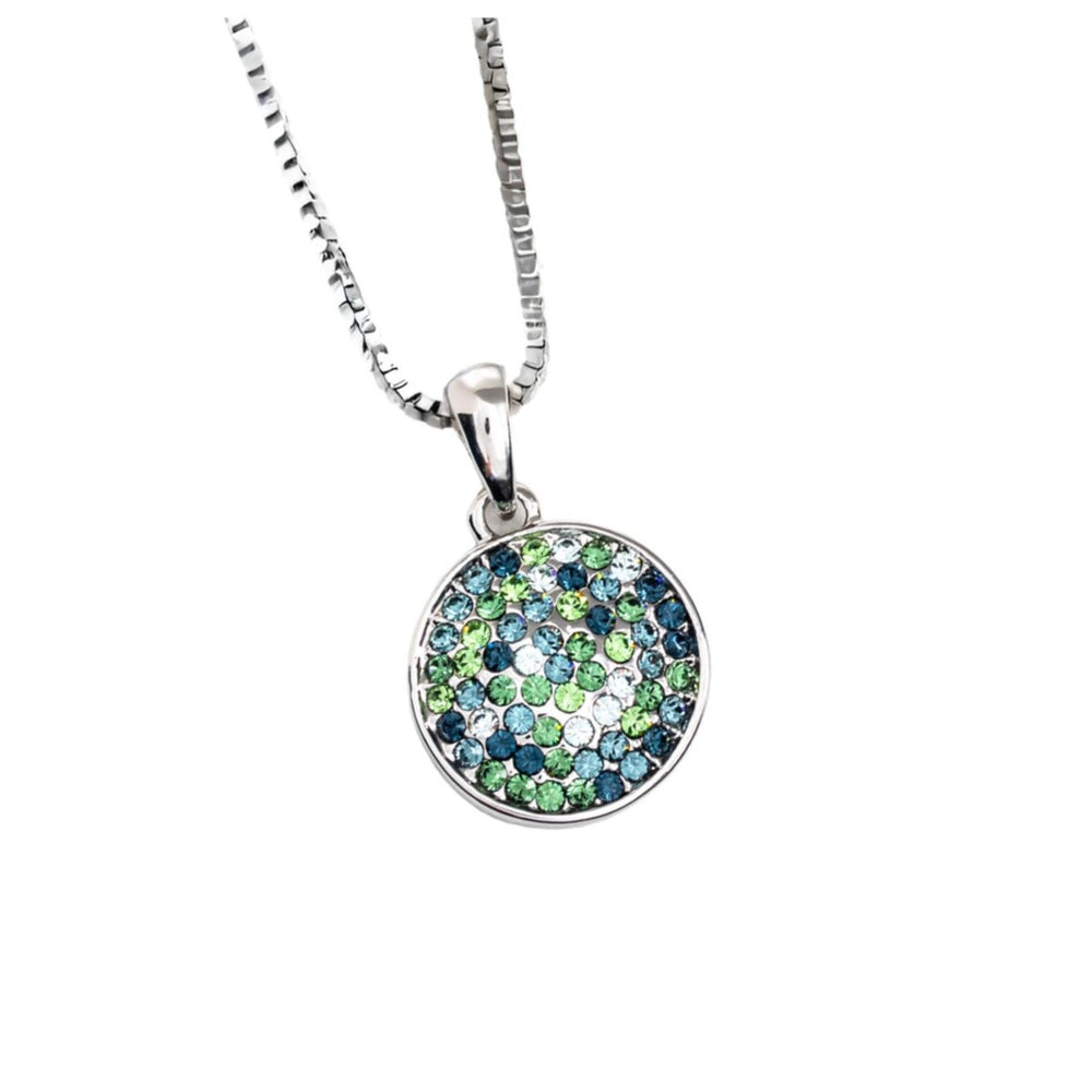 Pave Disk Pendant with Indian Sapphire and Multi Swarovski Crystals - White