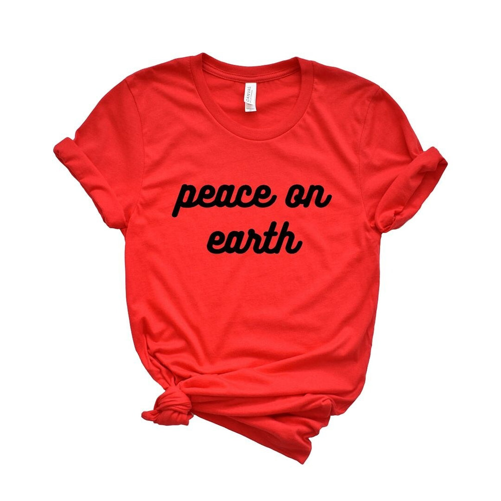 Peace On Earth Bold Cursive Short Sleeve Crewnneck Tee