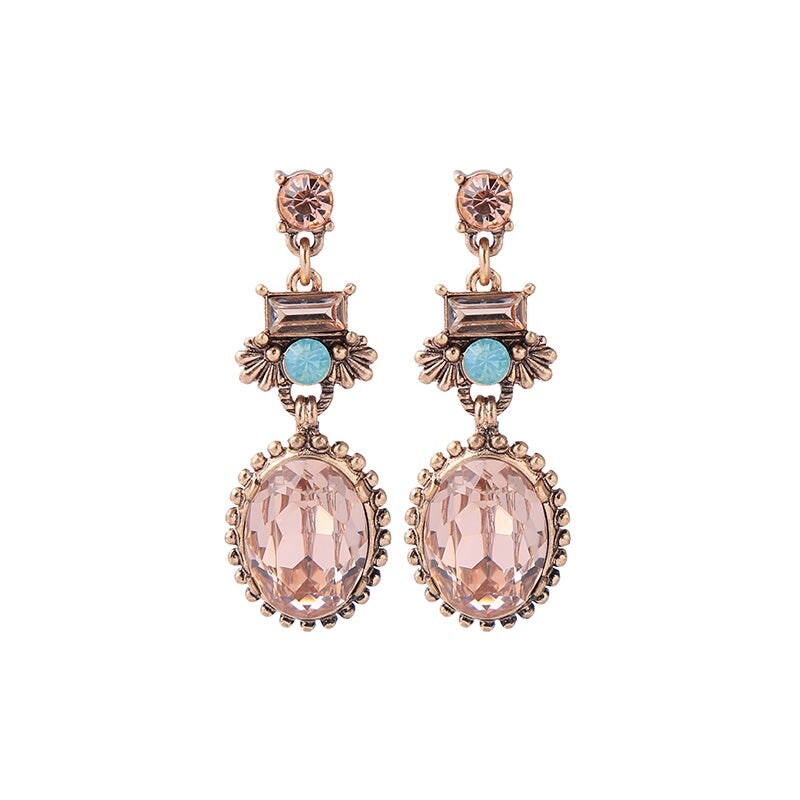 Peach Green Oval Crystal Drop Earrings