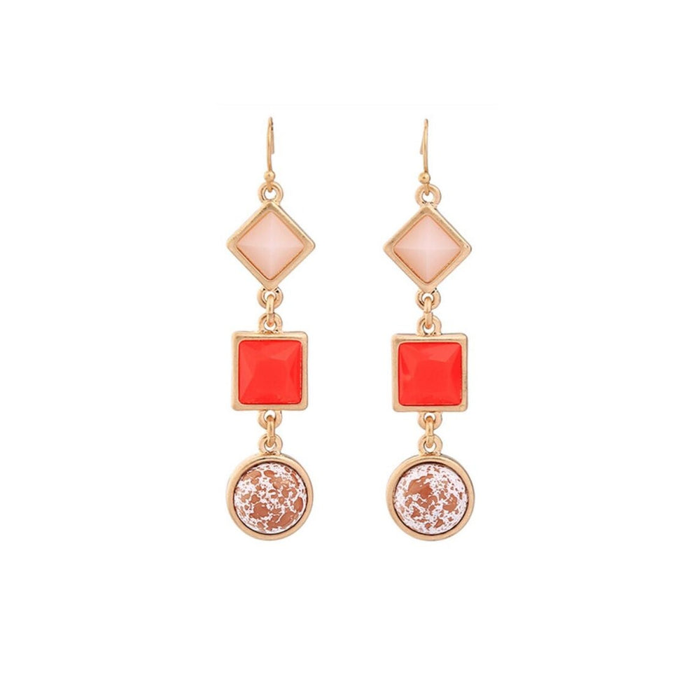 Peach Red Geometric Drop Earrings