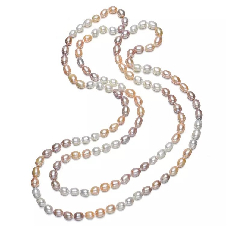 Peach & White Freshwater Cultured Pearl Knotted Chai Necklace