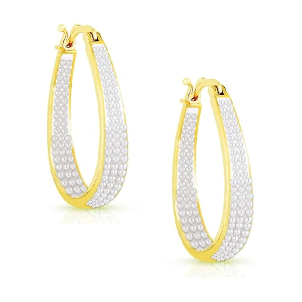 Pearl Inside Out Hoop Earrings For Women - White Pearl