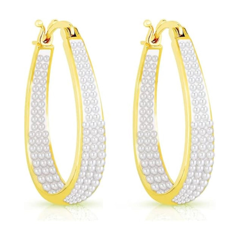 Pearl Inside Out Hoop Earrings For Women - White Pearl