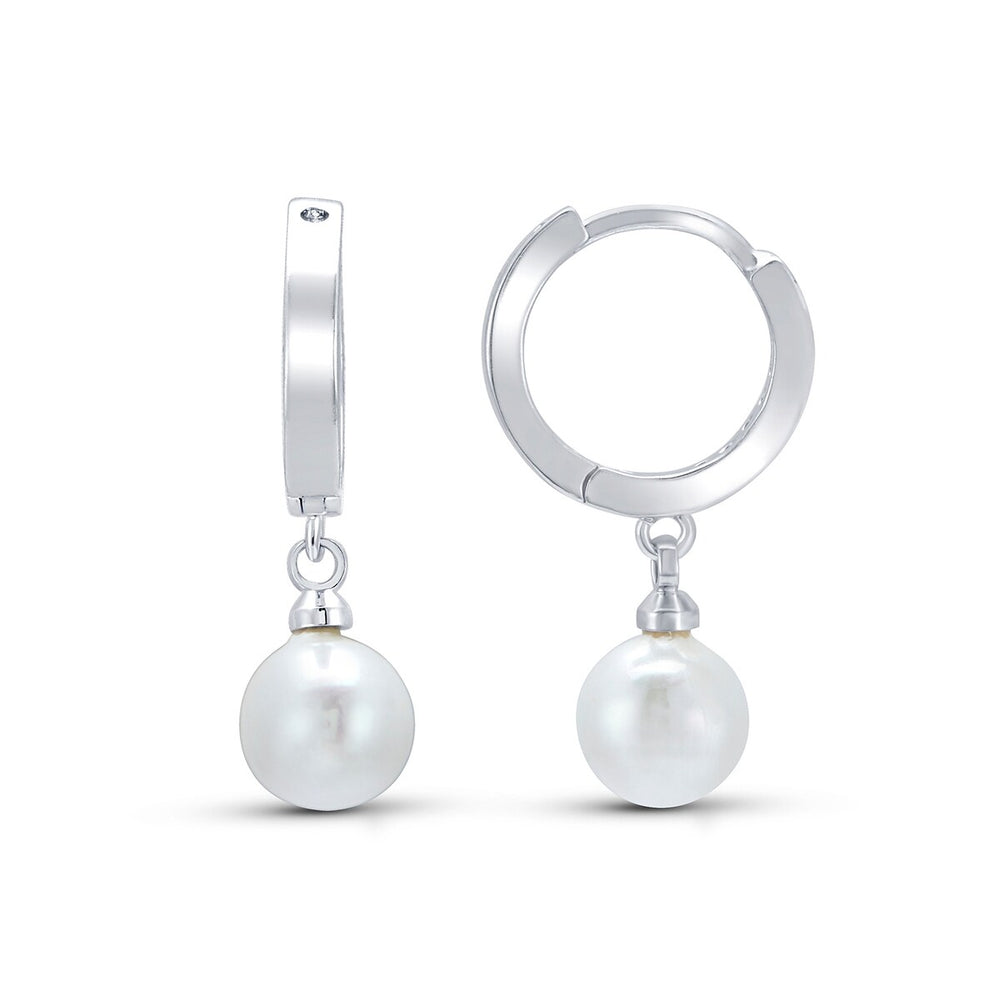 Pearl Silvertone Drop Earrings