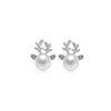 Pearls And Crystal Deer Stud Earrings In Silvertone