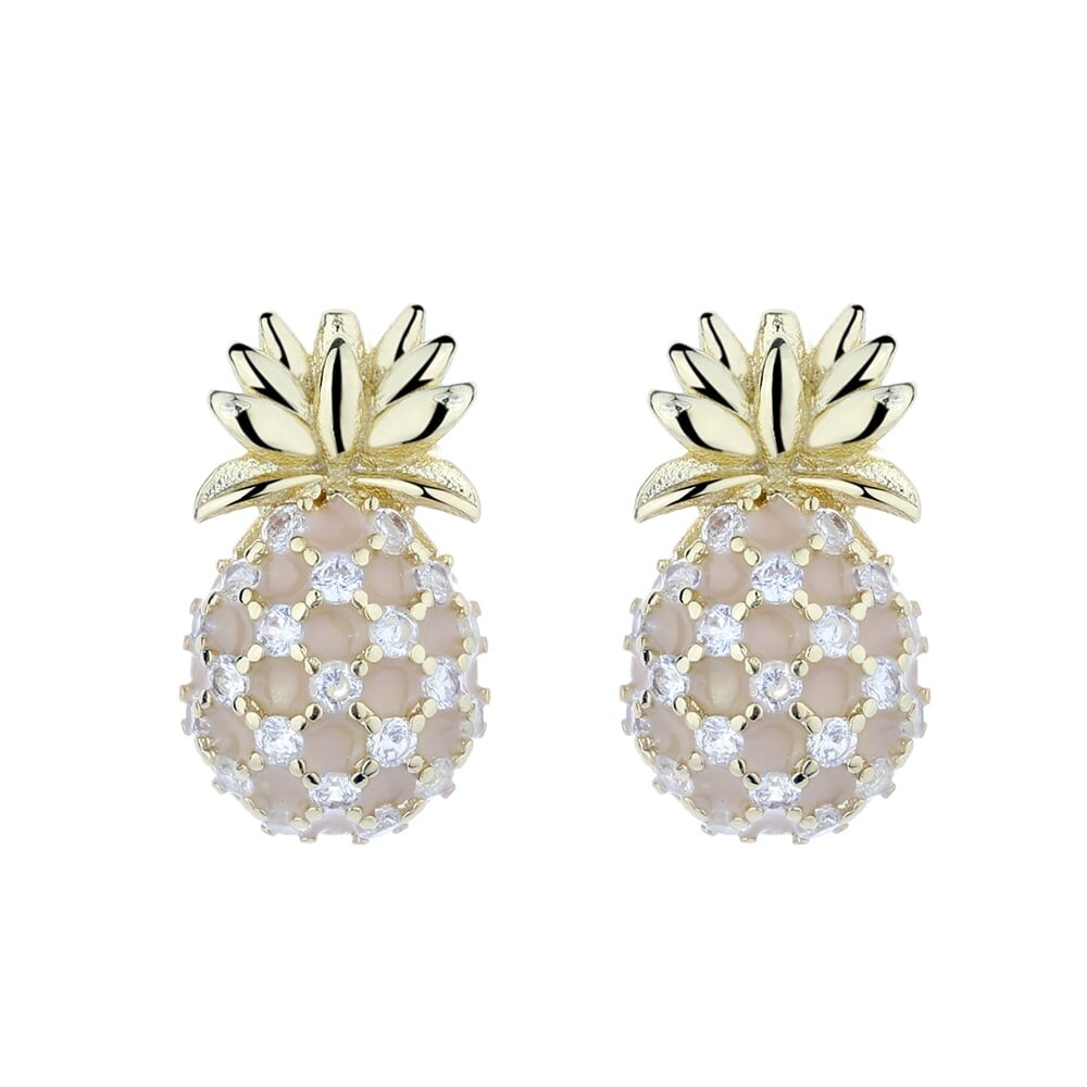 Pineapple Stud Earrings with Swarovski Crystals in 18K Gold