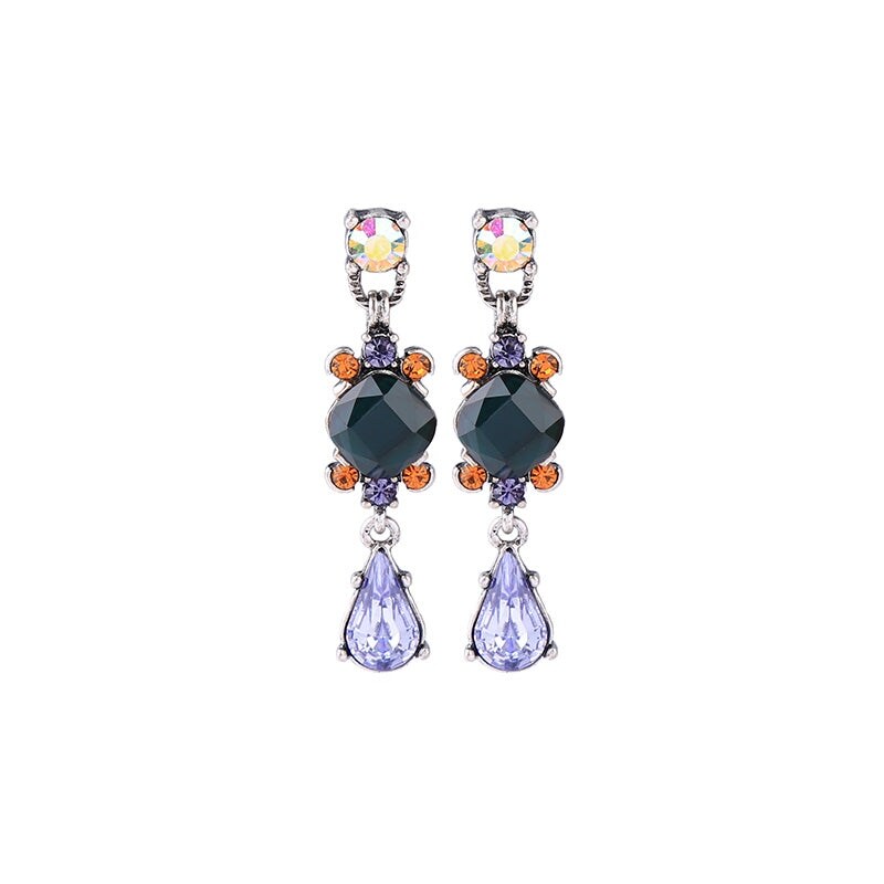 Pink Black Crystal Drop Earrings