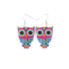 Pink Blue Multi Colored Owl Drop Earrings