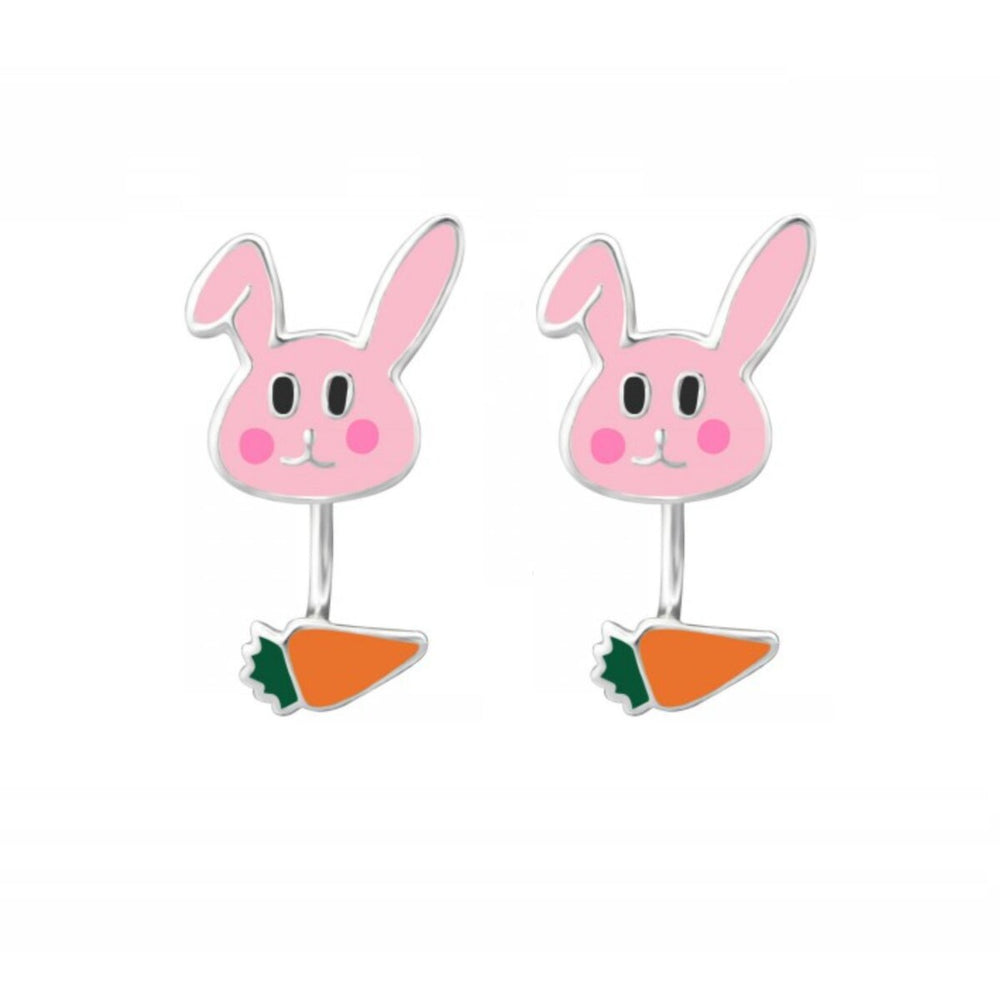 Pink Bunny Carrot Sterling Silver Ear Jackets