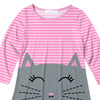 Pink Cat Face & Stripe Print Dress & Paws Print Leggings