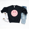 Pink Checker Smiley Face Graphic Sweatshirt