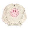 Pink Checker Smiley Face Graphic Sweatshirt