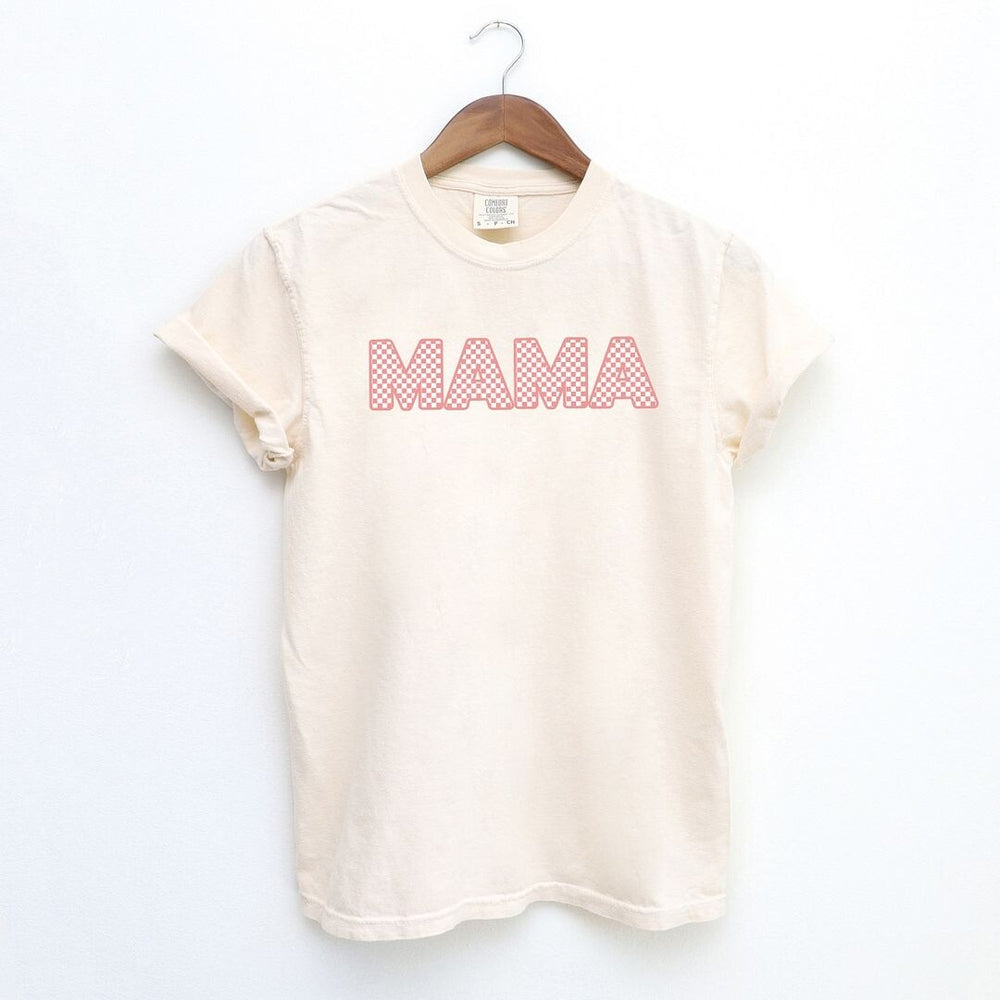 Pink Checkered Mama Garment Dyed Tee