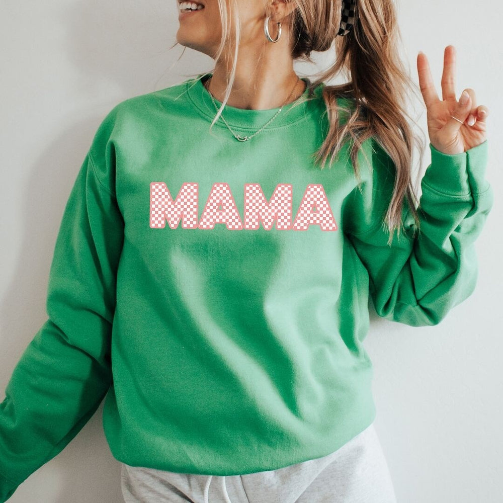 Pink Checkered Mama Graphic Sweatshirt