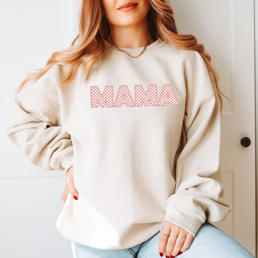 Pink Checkered Mama Graphic Sweatshirt