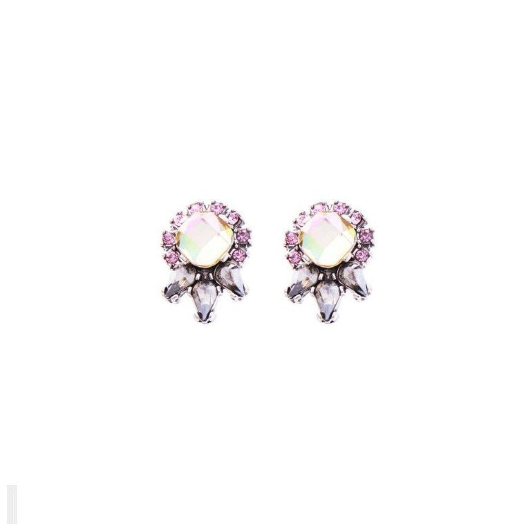 Pink Clear Crystal Clustered Stud Earrings