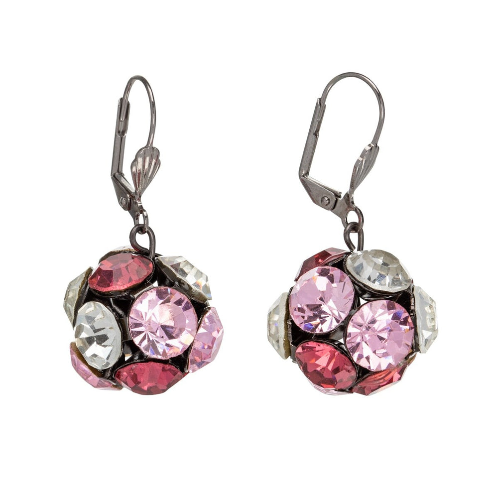 Pink Clear Crystal Shamballa Drop Earrings