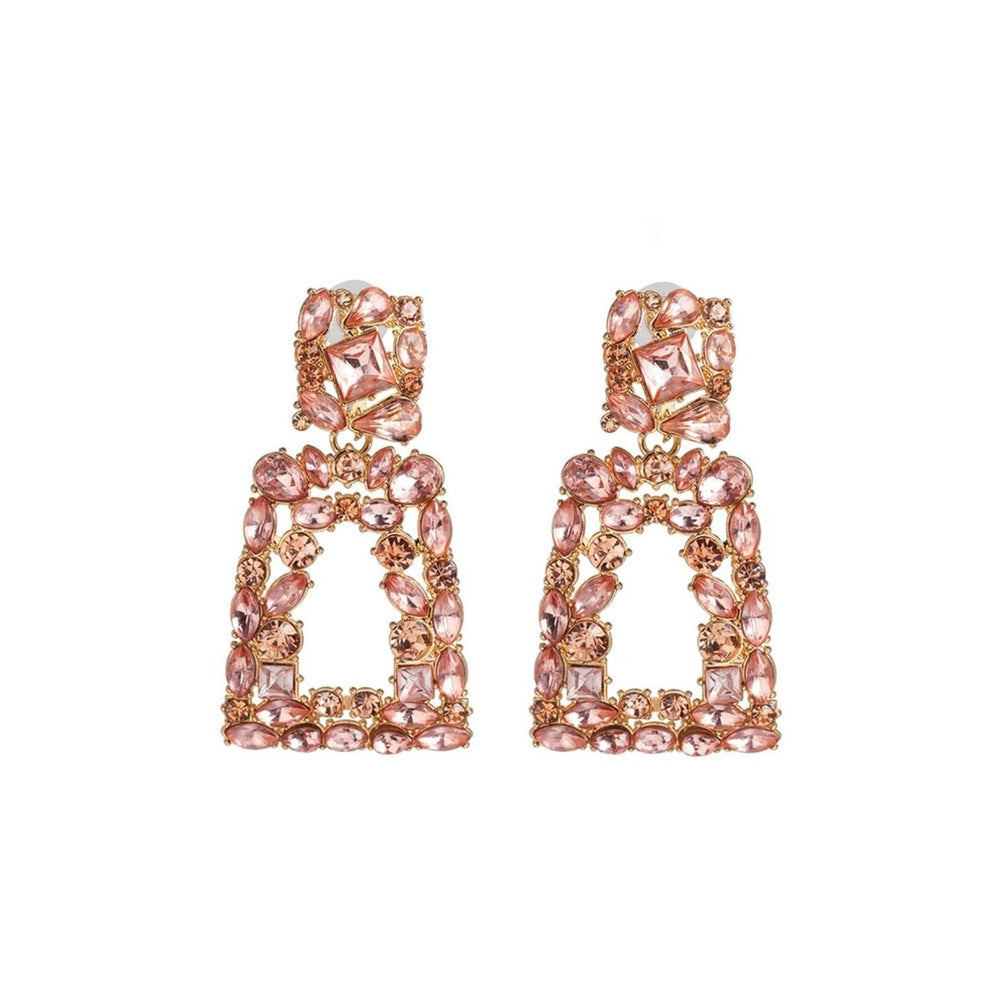 Pink Clustered Geometric Crystal Open Drop Earrings