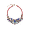 Pink Cord Blue Crystal Statement Necklace - White