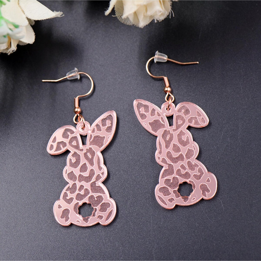 Pink Cotton Tail Leopard Bunny Drop Earrings