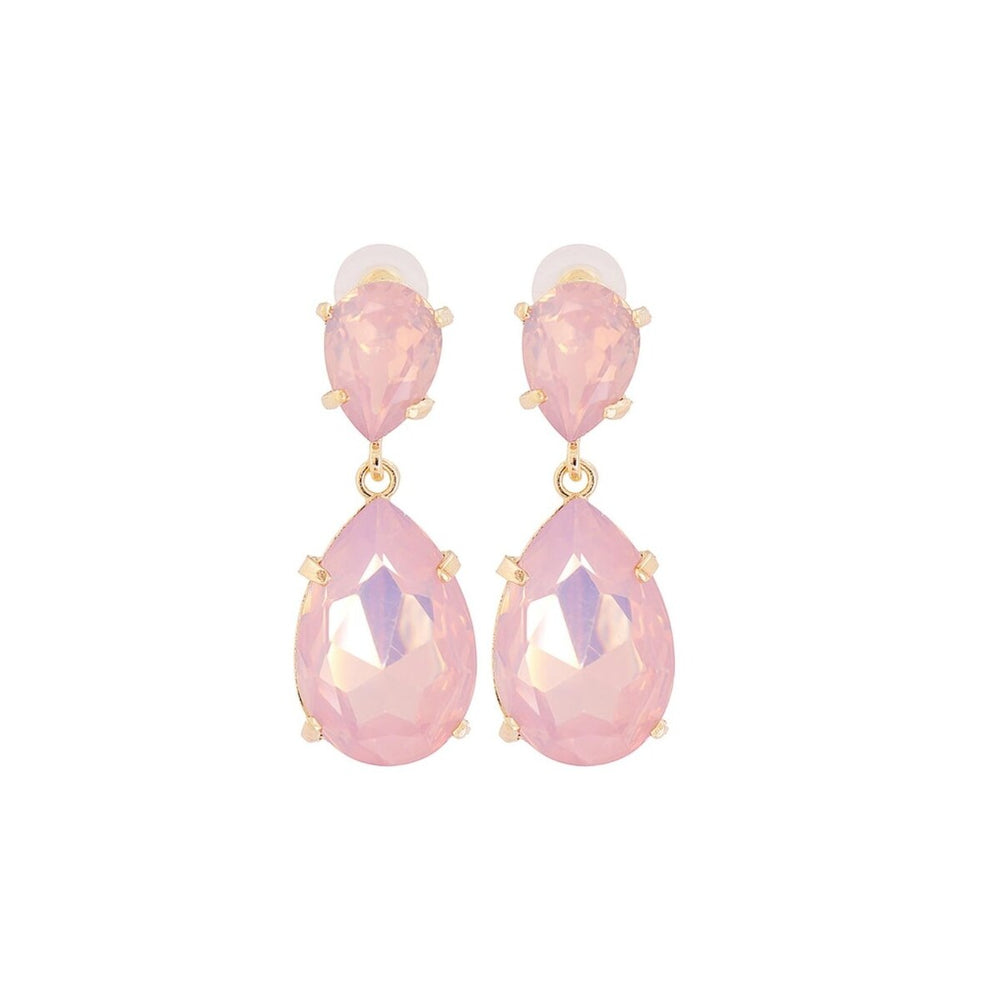 Pink Crystal Dual Teardrop Drop Earrings