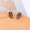 Pink Crystal Goldtone Leaf Stud Earrings