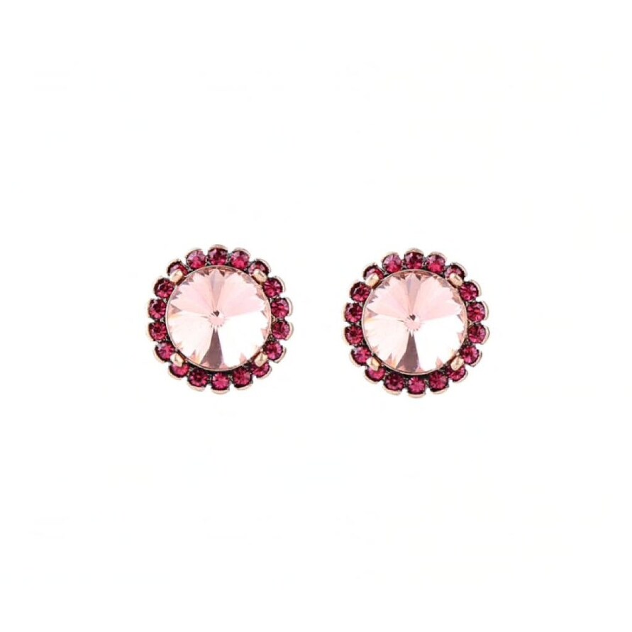 Pink Crystal Halo Stud Earrings