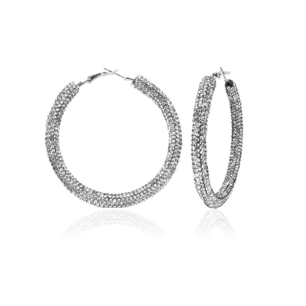 Pink Crystal Pave Hoop Earrings