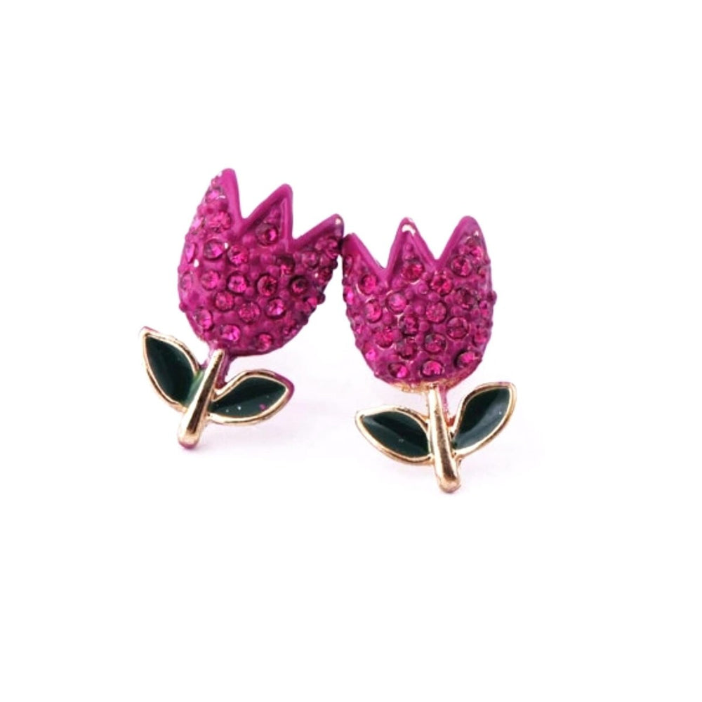 Pink Crystal Tulip Stud Earrings