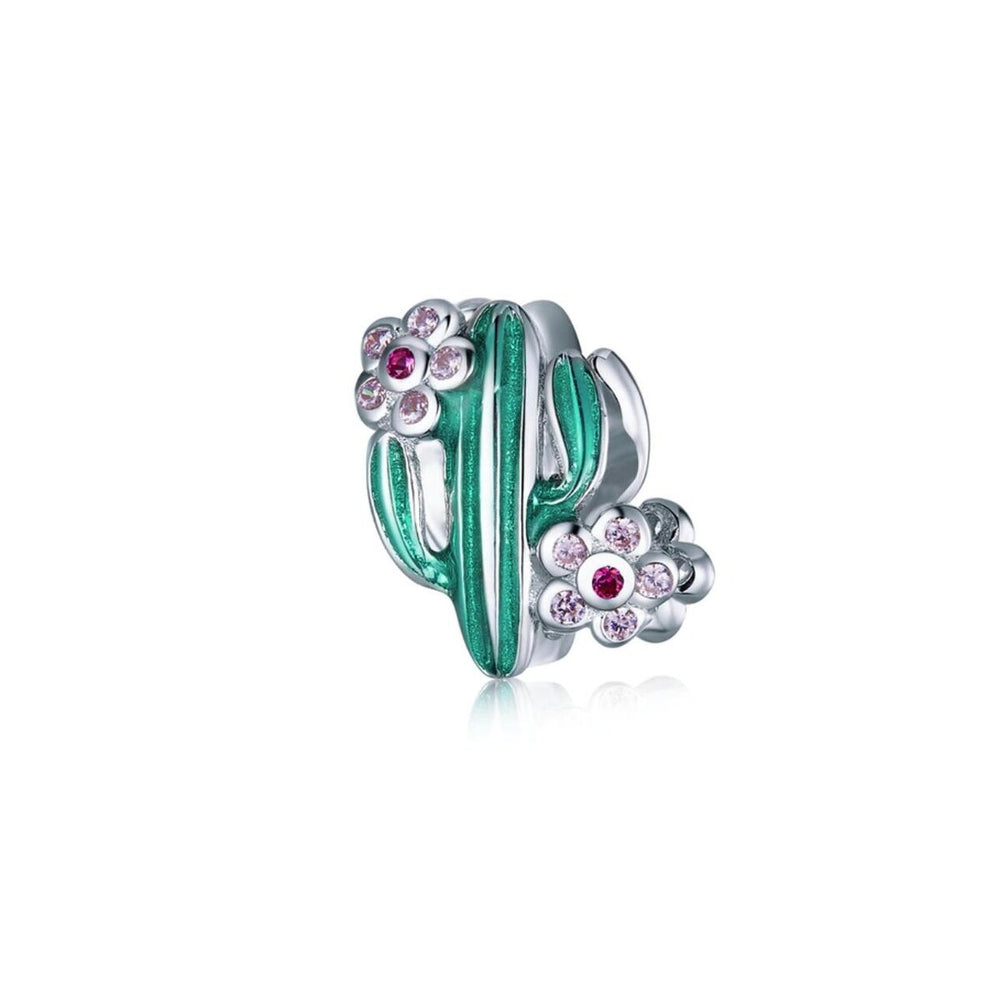 Pink Cubic Zirconia 7 Green Floral Cactus Bead Charm