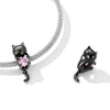 Pink Cubic Zirconia Heart & Black Sterling Silver Cat Charm