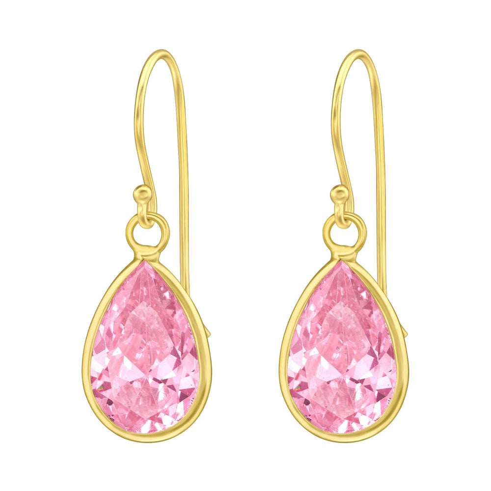 Pink Cubic Zirconia & Sterling Silver 18k Gold-Plated Teardrop Earrings