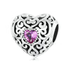 Pink Cubic Zirconia & Sterling Silver Branched Heart Charm