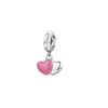 Pink Cubic Zirconia & Sterling Silver Dual Heart Drop Charm