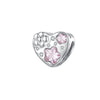 Pink Cubic Zirconia & Sterling Silver Floral Heart Bead Charm