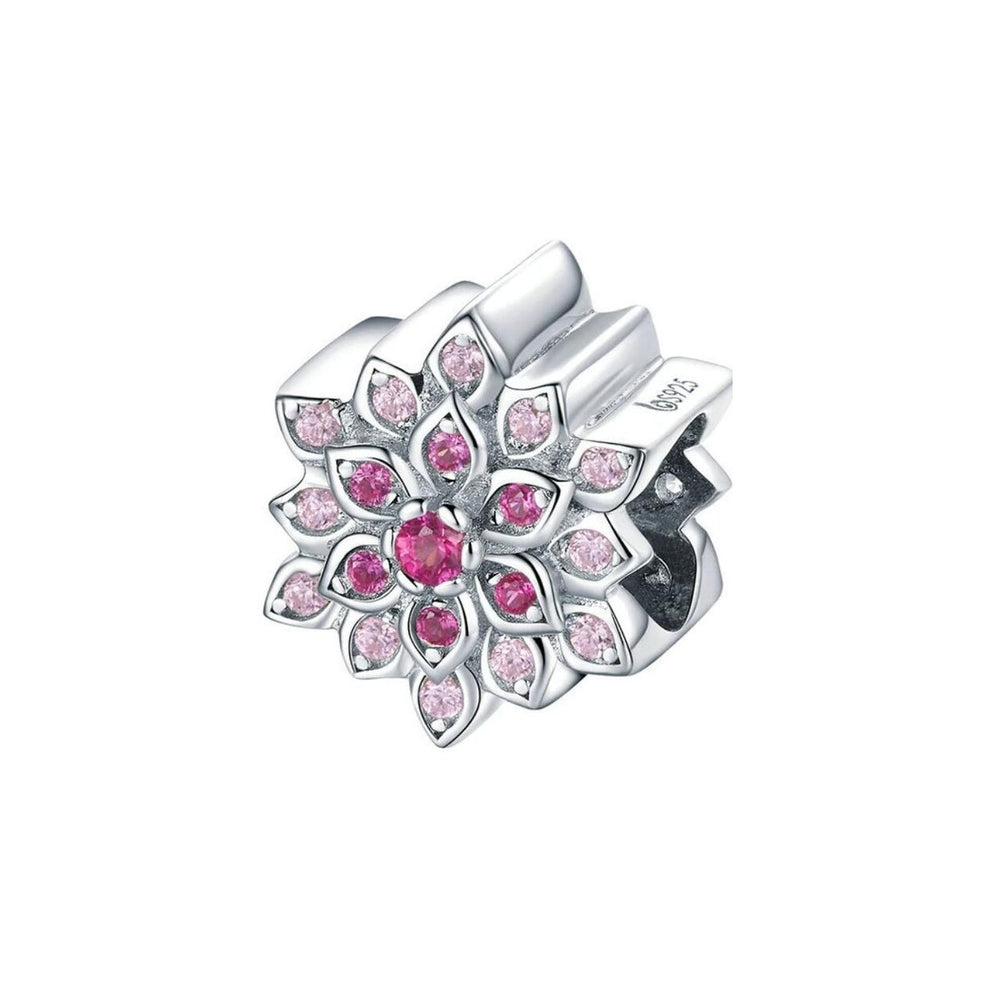 Pink Cubic Zirconia & Sterling Silver Lotus Flower Charm