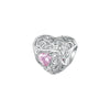 Pink Cubic Zirconia & Sterling Silver Scroll Bead Heart Charm