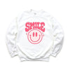 Pink Distressed Smiley Graphic Sweatshirt