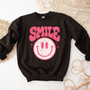 Pink Distressed Smiley Graphic Sweatshirt