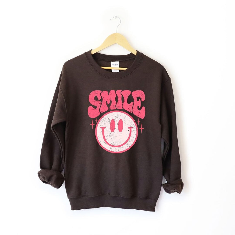 Pink Distressed Smiley Graphic Sweatshirt