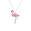 Pink Floral Flamingo Pendant Necklace - White