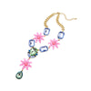 Pink Floral Multi Colored Necklace - White