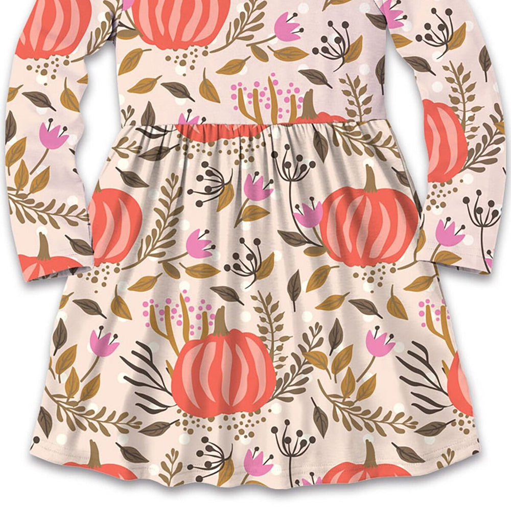 Pink Floral Pumpkin Print Skater Dress